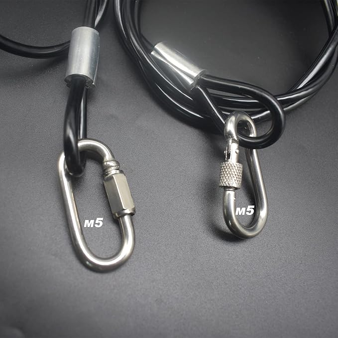 4 pcs 47 inch (120cm) 5mm Thickness Vinyl Cover Coated Galvanized Steel Wire Cable with Loops Security Lanyard Rope Tether Lock, Clear