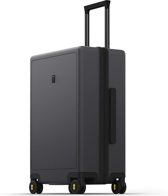 LEVEL8 Checked Luggage, Large Suitcase, Lightweight Luminous Textured Tsa Approved Medium Hardside Luggages with 8 Spinner Wheels, 24 Inch, Dark Grey