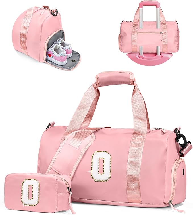 Graduation Gifts for Girls-Girl Gym Bag with Shoe Compartment, Kid Personalized Weekender Overnight Bags, Initial Travel Tote with Makeup Pouch, Gift Ideas for Niece Sister (Letter O)