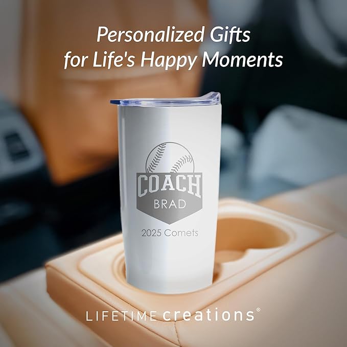Lifetime Creations Custom Baseball Coach Tumbler: Gifts for Men, Coaches Presents Baseball, Baseball Coaches Gifts, Personalized Best Coach Thank You Gift Baseball (White 20 Ounce)
