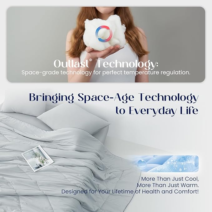 Dream Valley® Outlast® Cooling Comforter, Throw Size, Breathable NASA-Grade Space Technology Blanket for Hot Sleepers Night Sweats, Q-Max > 0.45 Aerocool™ Breathable, Cool Grey, 60"x80"