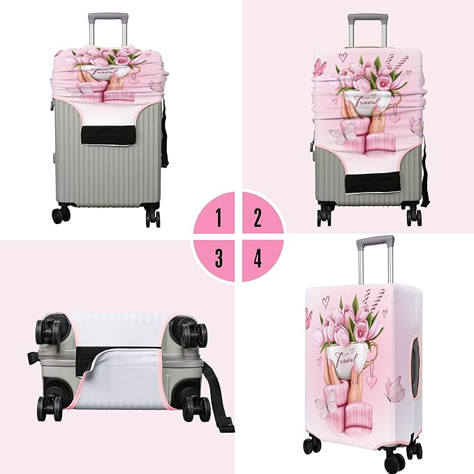Travel Luggage Cover Suitcase Protector Fits 18-32 Inch Wheel Covers PatternedTravel Related Items Flower Luggage Protector Elastic S