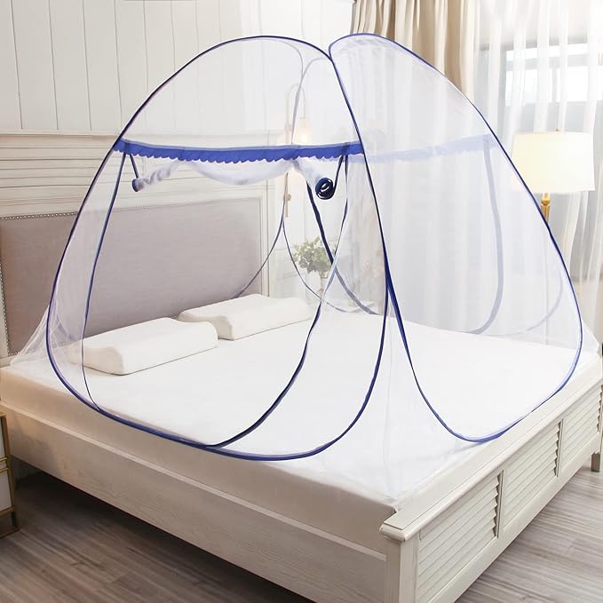 Pop-up Mosquito net Double Bed,L79x W59 x H59 in Double Door Zip Portable Tent Travel Mosquito net Free-Standing use one Compartment to Install Suitable for Bedroom no Hooks,L200*W150*H150CM