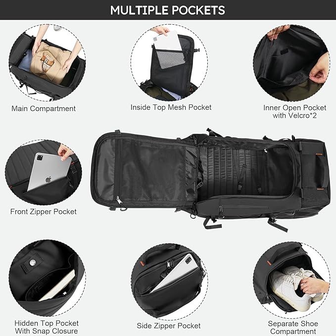 86L 30” Folding Duffle Backpack with 2 Wheels,Travel Bag with Separate Shoe Compartment,Black
