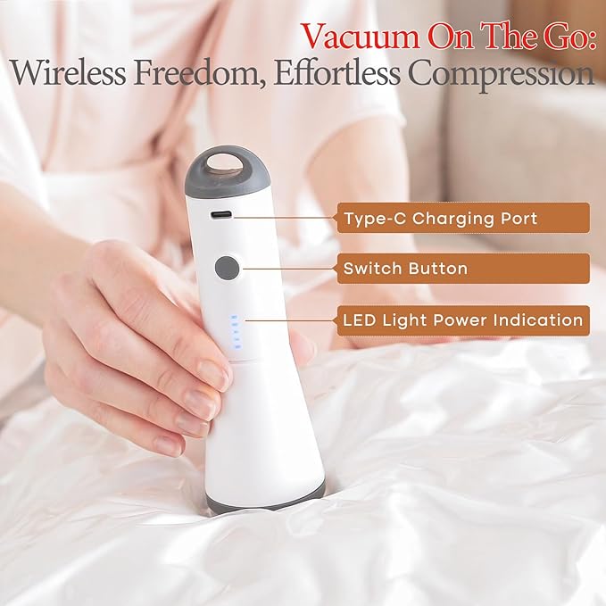 Travel Vacuum Bags with Wireless Charging Air Pump, 12 Pack Vacuum Storage Seal Bags for Clothing(4 Large+4 Medium+4 Small), Compression Packing for Clothes Suitcase Luggage