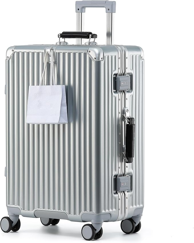 HotWay 24 Inch Hardside Checked Luggage with Leather Handle, PC Zipperless Suitcase with Spinner Wheels and TSA Locks, Lightweight Checked Luggage for Travel