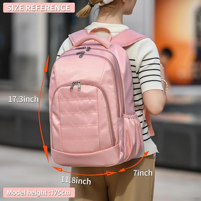 Della Gao College Laptop Backpack with Pencil Case, Pink Travel Backpack for Women, Waterproof Computer Back Pack for Travel, Business, Work, College (Pink, 15.6 Inch)