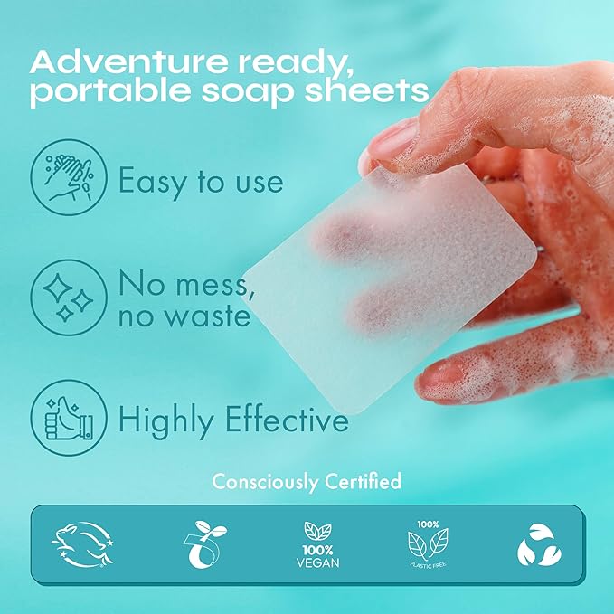 FOMIN - Antibacterial Paper Soap Sheets for Hand Washing - (200 Sheets) Lemon Portable Travel Soap Sheets, Dissolvable Camping Mini Soap, Portable Hand Soap sheet