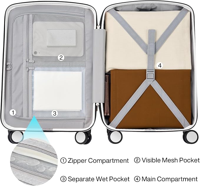 Hanke 20 Inch Hard Shell Suitcases with Spinner Wheels, Lightweight Carry On Luggage 22x14x9 Airline Approved Built-in TSA Lock, Durable Suitcase Rolling Luggage Carry-On Bag(Smoke White)