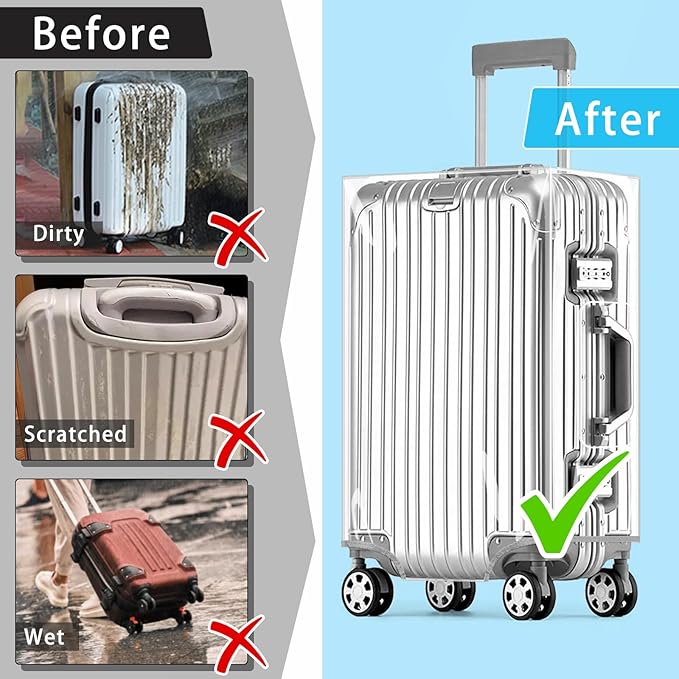 Yotako Clear PVC Suitcase Cover Tough Protector, 32 Inch Luggage Covers for Wheeled Suitcase 32"