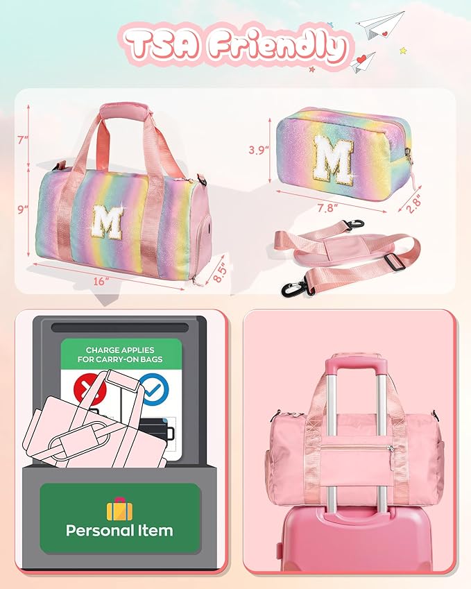 Birthday Gift for Granddaughter-Girl Gym Bag with Shoe Compartment, Kid Personalized Weekender Overnight Bags, Initial Travel Tote with Makeup Pouch, Christmas Gifts for Girls (Letter Z)