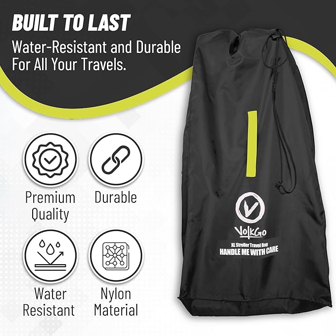 V VOLKGO Super Extra Large Stroller Bag for Airplane with Padded Backpack Shoulder Straps, Double Stroller Cover for Air Travel, Jogger & Carrier - Fits All, Gate Check Bag, Waterproof Travel Cover.