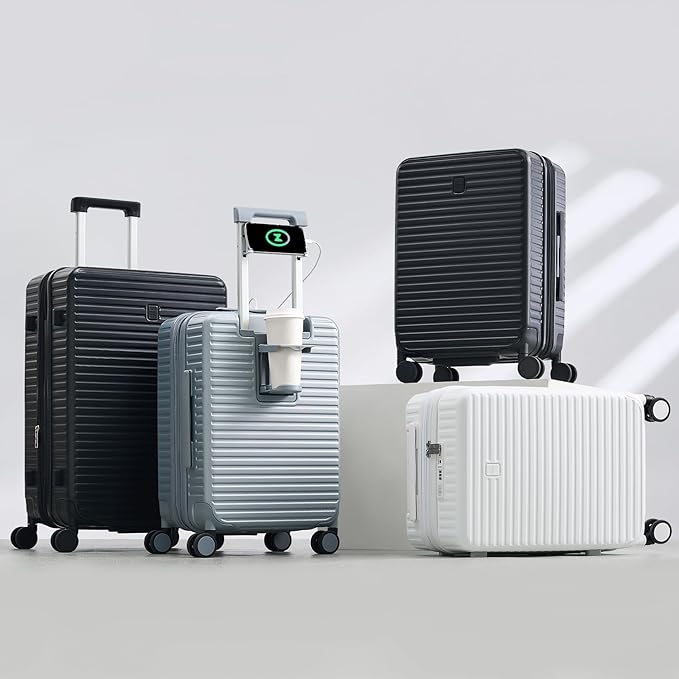 28 Inch Luggage Hard Shell Suitcases, Expandable Travel Checked Luggage 28 Inch, Large Check In Luggage with Spinner Wheels Cup Holder Charger Built in Lightweight Suitcase, Forest Green