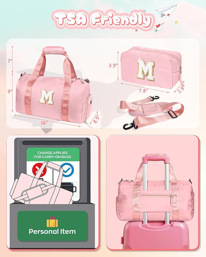 Gifts for Daughter-Girl Gym Bag with Shoe Compartment, Kid Personalized Weekender Ballet Bags, Initial Travel Tote with Makeup Pouch, Gift for Granddaughter Sister Niece (Letter H)