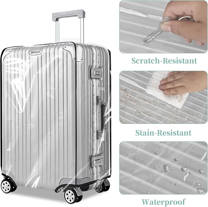 Clear PVC Luggage Cover, Waterproof Dustproof Anti-Scratch Suitcase Protector, Fits Wheeled Suitcases 18" 22" 24" 26" 28" 30" - Thicken Baggage Cover Case（26”）