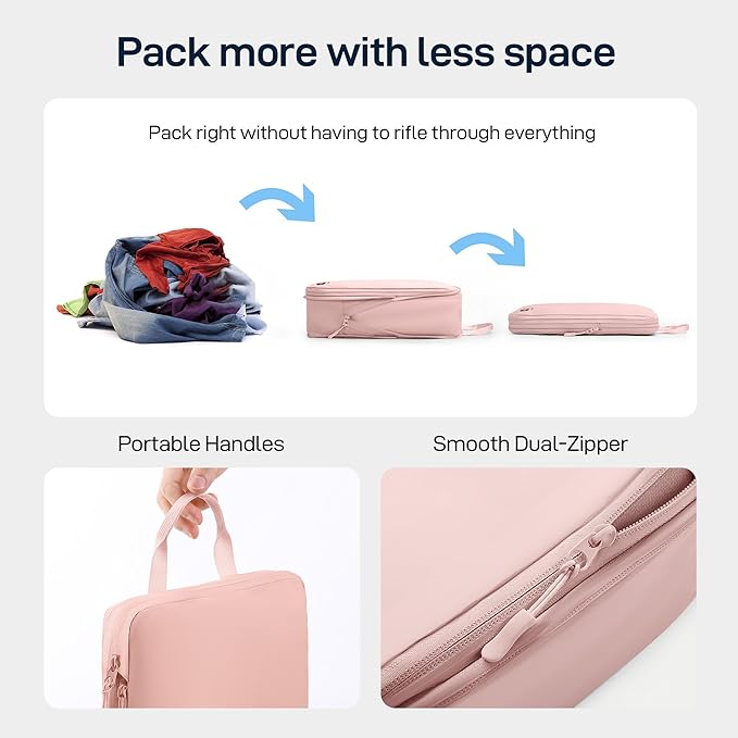 EPICKA 4 Set Ultra-Lightweight Compression Packing Cubes - Water Resistant Durable Travel Organizers Bags for Women, Expandable Travel Accessories for Carry on, Luggage, Suitcase, Backpack (Pink)