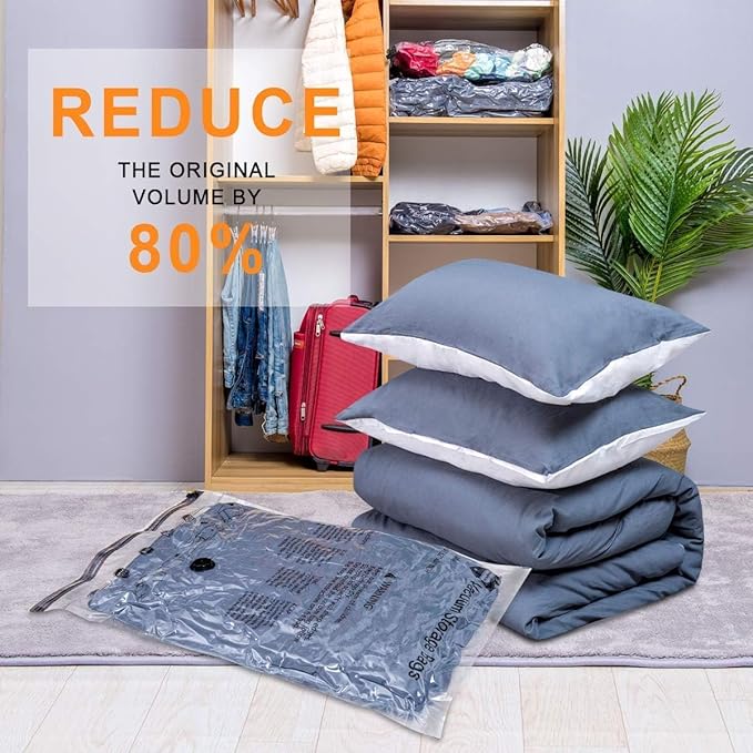 15 Pack Vacuum Storage Bags with Electric Pump (3 Jumbo, 3 Large, 3 Medium, 3 Small, 3 Roll Up), Plastic Packaging Bags,Space Saver Sealer Bag for Blankets, Comforters, Pillows, Clothes Storage