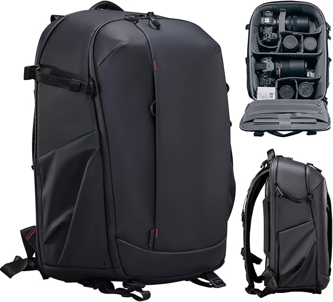 ULANZI Camera Backpack Professional Bag, Water-Resistant Photography Camera Case Anti Theft Travel for Photographers DSLR Mirrorless Camera Lens Tripod Holder 16" Laptop Black 22L
