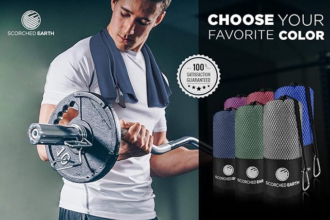 ScorchedEarth Microfiber Travel & Sports Towel Set - Quick Dry, Super Absorbent, Compact, Lightweight - for Camping, Backpacking, Hiking, Beach, Yoga, Swimming - Includes 2 Sizes + Carrying Bag & Clip