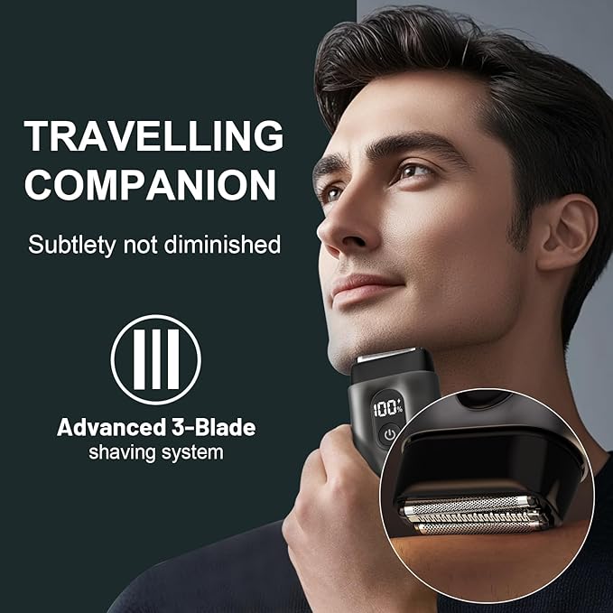 Electric Foil Shavers for Men: Mini Electric Razor with Big LED Display & 3 Floating Blades - IPX7 Waterproof Wet Dry Face Razor, USB Type C