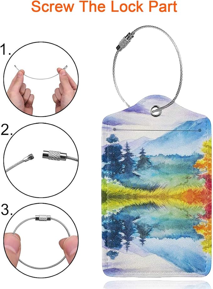 2 Pack Luggage Tag for Suitcase, Cute Unique Leather Suitcase Tags Identifiers with Privacy Name Address Labels & Durable Steel Loop for Women Men Travel