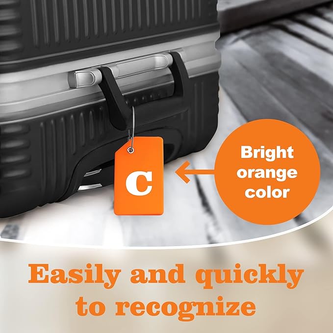 8 Pcs Luggage Tags for Suitcases, 26 Initial Letter Travel Luggage Baggage Identification Labels ID Tags Fully Bendable Tags with Stainless Steel Loop (Letter C, Colorful)