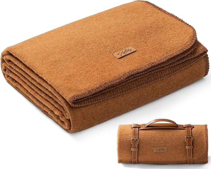 100% Wool Blanket, 62" x 86", Warm, Thick, Washable, Military Wool Blanket, Great for Camping, Outdoors, Sporting Events, Survival Kits, Dark Camel