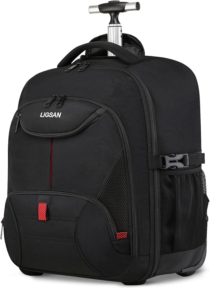 Rolling Backpack,18 inch Laptop Backpack with Wheels for Adults,Large Water Resistant Wheeled Backpack for Travel Carry on Trolley Luggage Suitcase College Business Computer Bag for Men Women, Black
