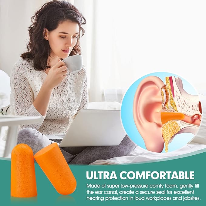 100 Pairs Earplugs for Noise Canceling Ear Plugs for Sleep Work Snoring Sound Canceling Blocking Construction Loud Noise Reducing Soft Foam Earplugs