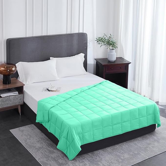 L'AGRATY Weighted Blanket - 60"x80" 15lbs Cooling Breathable Heavy Blanket Microfiber Material with Glass Beads Big Blanket for Adult All-Season Summer Fall Winter Soft Thick Comfort Blanket