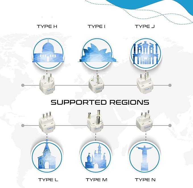 Ceptics Travel Adapter with Types A-M Plugs, Travel Plug Adapter Set Compatible with Power Sockets in All Continents, Compact World International Plug Adaptor Kit, Set of 12,GP-12PK