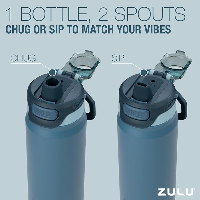 ZULU Powerfill Pro 24oz Stainless Steel Water Bottle with Quick Fill Lid, Triple Walled Vacuum Insulated Metal, Leak Proof Locking Lid, Sip and Chug, Reusable BPA Free, High Tide