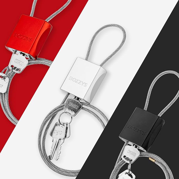 Adjustable Cable Locks with 3 Keys | 3.28ft L x 1/6in D Aluminum Steel Cable Padlock for Bikes, Gate, Lockers & Outdoor Gear | Keyed Different & Silver