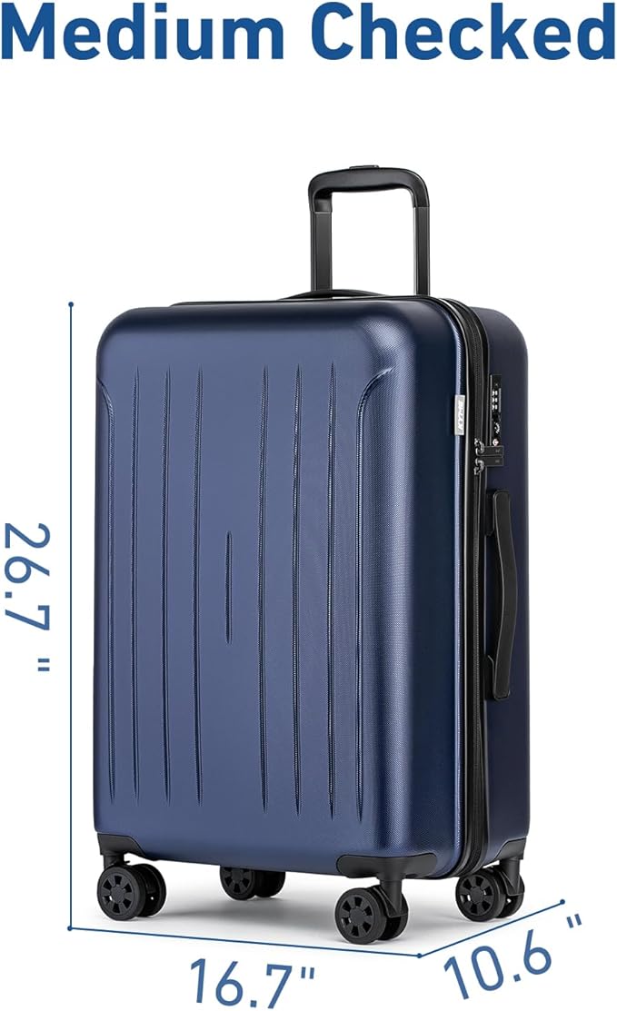 KYME Suitcase Hardshell With Double Spinner Wheels, PC+ABS TSA Lock Travel Luggage (Navy Blue, 2Pcs Set(20"/24"))