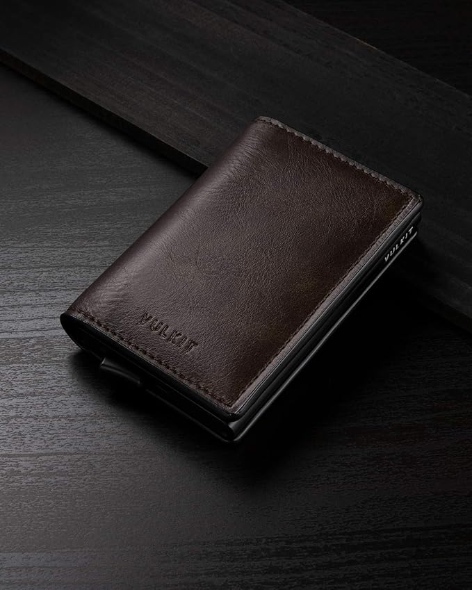 VULKIT Card Holder Pop Up Slim Wallet Leather RFID Blocking Card Case Up to 8 Credit Cards