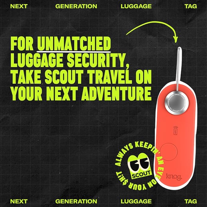 Knog Scout iOS Smart Tag, Tracker & 85d Alarm – Rechargeable Luggage Tag Compatible with iOS App & Apple Find My, Digital Contact Info, Remote Chime, Low Battery Alerts, Water-Resistant, Blue