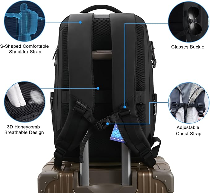 FENRUIEN Hardshell Backpack Expandable,Anti Theft Laptop Backpack for Men with USB Port,Water Resistant Computer Bag 17.3 Inch for Travel/Business