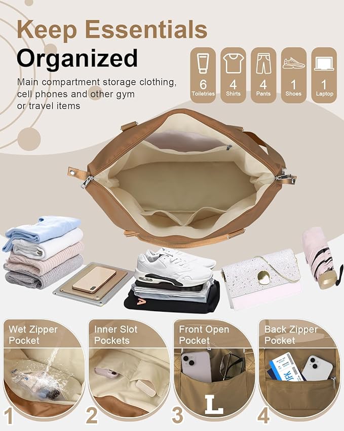 Birthday Graduation Gifts for Daughter,Initial Travel Duffel Bag Sports Gym Bag for Girls Teen Kids Birthday Gifts,Personalized Weekender Bag Carry On Tote Bags Cute Overnight Bag for Women(Brown, L)