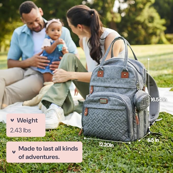 BabbleRoo Diaper Bag Backpack - Baby Essentials Travel Tote - Multi Function Water Resistant Diaper Bag, Travel Essentials Baby Bag with Changing Pad, Stroller Straps & Pacifier Case - Navy Blue