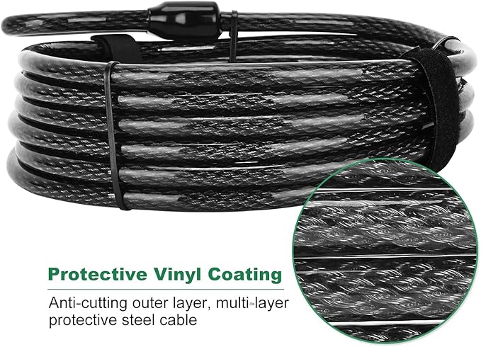 33 ft x 1/2" Heavy Duty Cut-Proof Security Cable | Flexible Vinyl-Coated Braided Steel with Looped Ends | Weatherproof Anti-Theft Locking Cable for Bikes, Gates, Kayaking & Outdoor Equipment