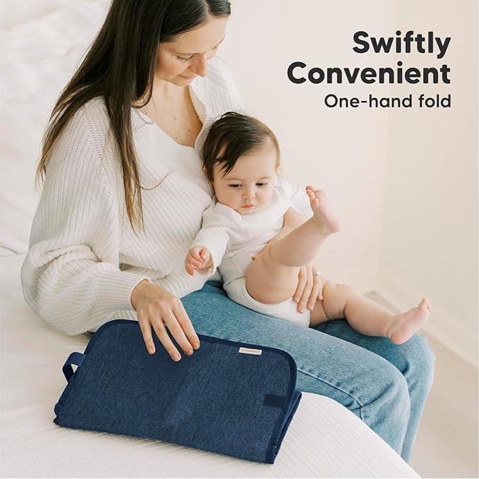 KeaBabies Portable Diaper Changing Pad, Easy Wipe Clean - Foldable Waterproof Baby Changing Mat for Diaper Bag, Compact, Lightweight, 25x13 Baby Changer Travel Essential, Machine Washable (Navy Blue)