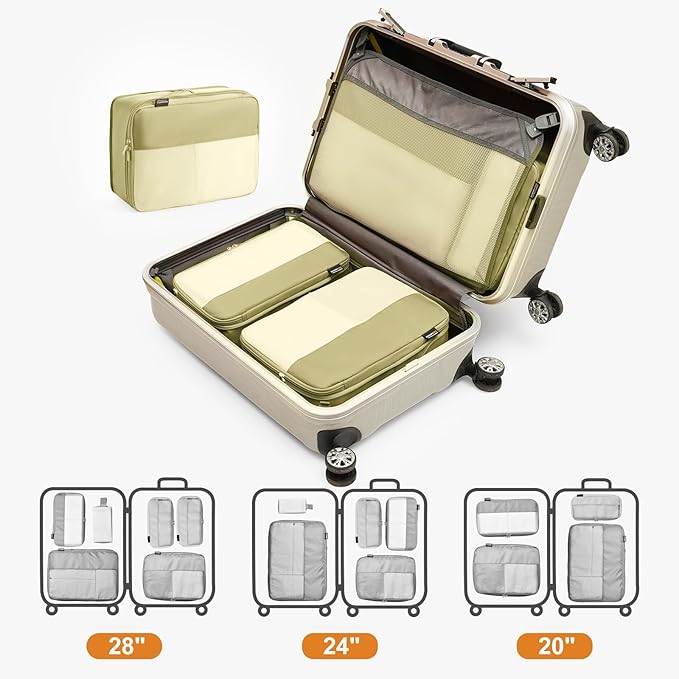 4 Set Compression Packing Cubes for Travel, Suitcases and Backpack Space Saving Organizers (Bright Yellow)