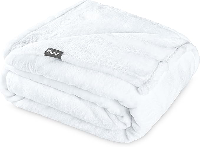 Bare Home Fleece Blanket - Throw/Travel - Ultra-Soft Lightweight for Bed, Sofa, and Couch - Luxury Microplush - Cozy Warm Blanket (Throw/Travel, White)