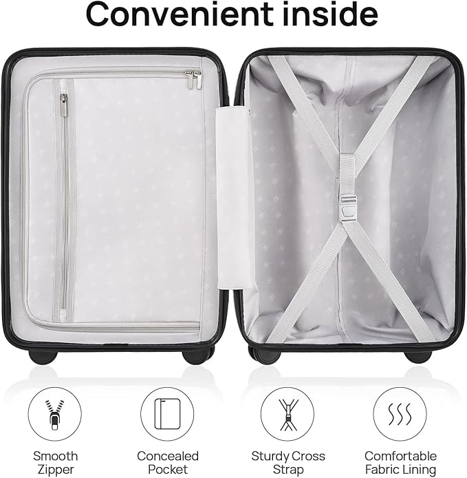 Carry on Luggage 22 X 14 X 9 Airline Approved, 20 Inch Luggage for 3-5 Days Travel, Double Spinner Wheels, 100% Hardshell PC, TSA Lock (03-Shadow (Basic), Checked 26-Inch)