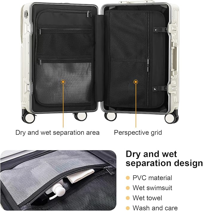 Zipperless Luggage, Polycarbonate Aluminum Hard Shell, Expandable Carry-On Suitcase with Spinner Wheels, Hard Shell Suitcase, 24 Inch Cabin