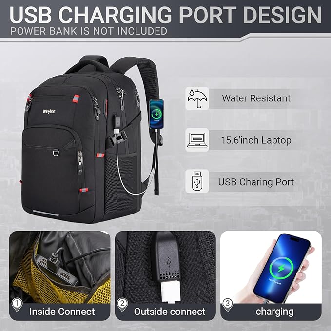 48L Expandable Laptop Backpack, Anti-thief Travel Backpack with USB Charging Port, Airline Approved Business Waterproof Carry on Luggage, Fits 17.3" Laptop for Men Women