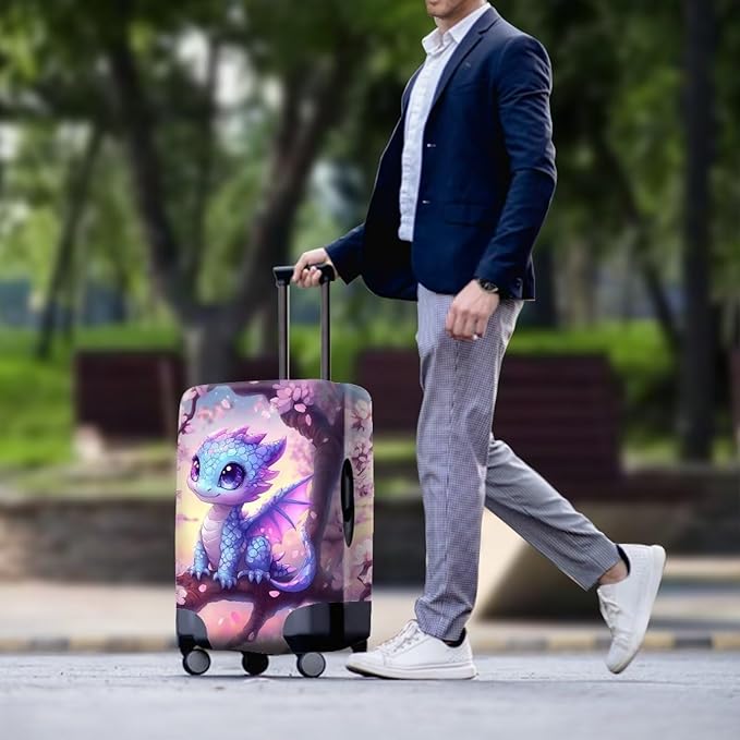 Dragon Suitcase Cover Travel Luggage Protector Washable Elastic Suitcase Covers Anti-Scratch Zip Closure Lugagge Covers for Suitcase Cherry Blossom Luggage Cover Fits 22-25 Inch, M