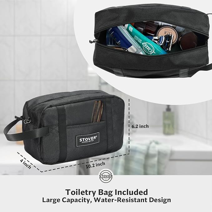 STOVER 100L Rolling Duffel Bag with Wheels, X-Large 32 Inch Durable Travel Duffle + Toiletry Bag, Heavy Duty, Packable w/Shoulder Straps- Use as Luggage or Backpack, Men/Women (Black)