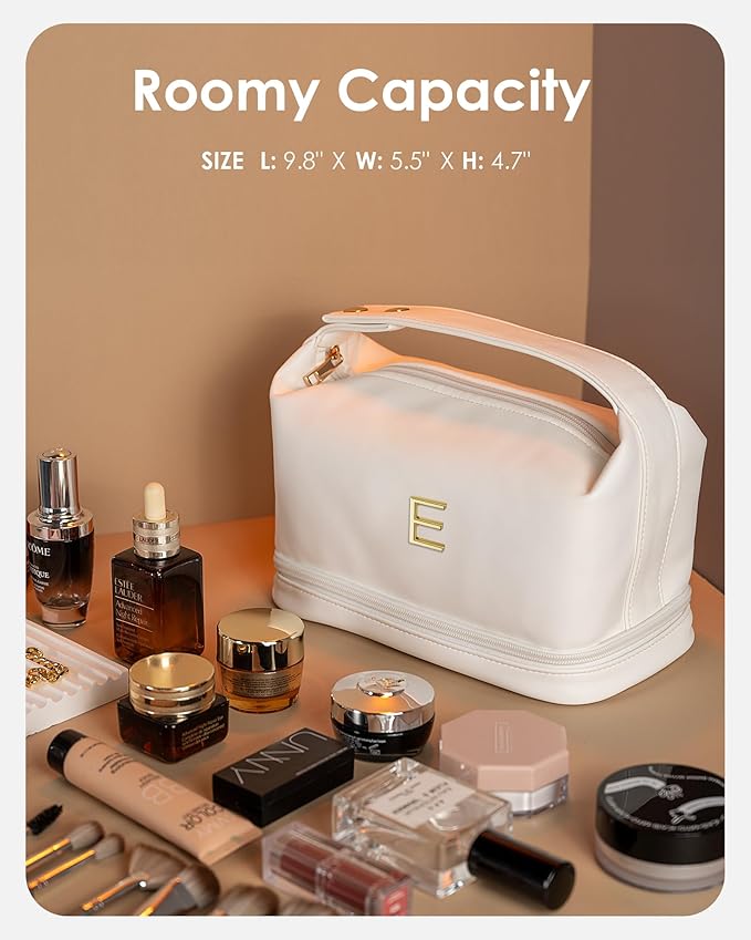 Teen Gifts-Makeup Bag Personalized Bags with Handle, Waterproof Double Layer Cosmetic Pouch, 18Th Birthday Gifts Makeup Bags Letter Travel Toiletry Bag with Makeup Brush Organizer