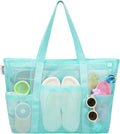 Tagitary Mesh Beach Bag with Zipper Large Beach Tote Waterproof Sandproof with 8 Pockets for Toys Pool Bag Beach Accessories